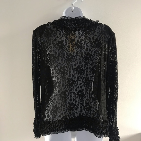 Red Coral Black Floral Lace Cardigan Sweater - Picture 9 of 15